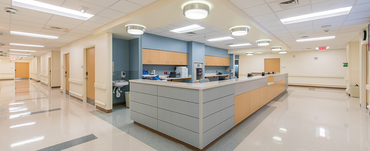 Interior view of nurse station inside the Methodist Stone Oak Hospital