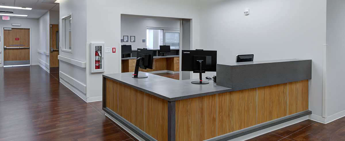 Interior view of nurse desks at the Midland Memorial Hospital