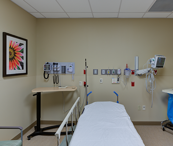 View of patient bed in the MountainView Hospital, ER Expansion