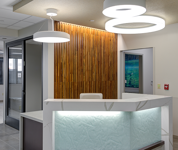 Interior view of the front desk at the Presbyterian St. Luke's Medical Center