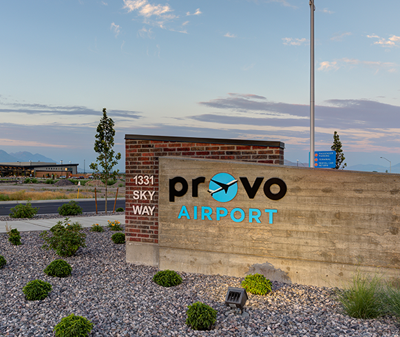 Exterior view of entrance sign of the Provo Airport