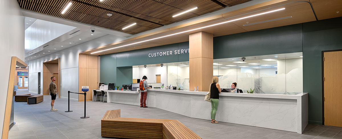 Interior view of customer service booth at the Provo City Center
