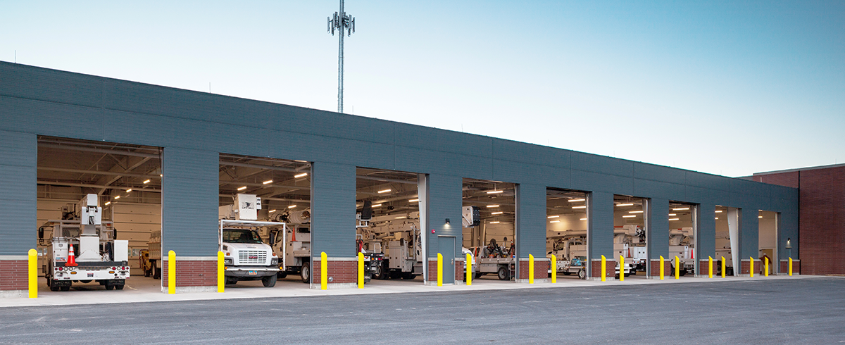 Exterior view of vehicle bay at Provo Power facilities