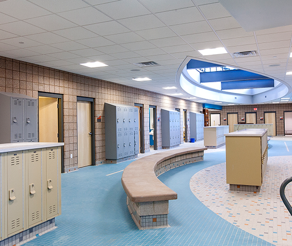 Interior view of locker rooms in the Provo Recreation Center