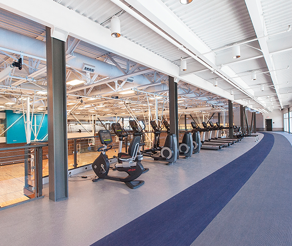 Interior view of treadmills at the Provo Recreation Center