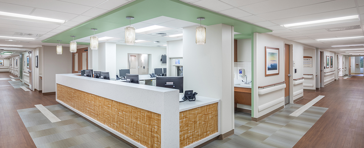Interior view of a nurse station at the Rocky Mountain Hospital for Children