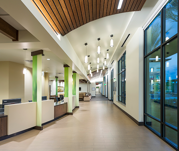 A hallway near the reception desks at SACHS Norton Clinic