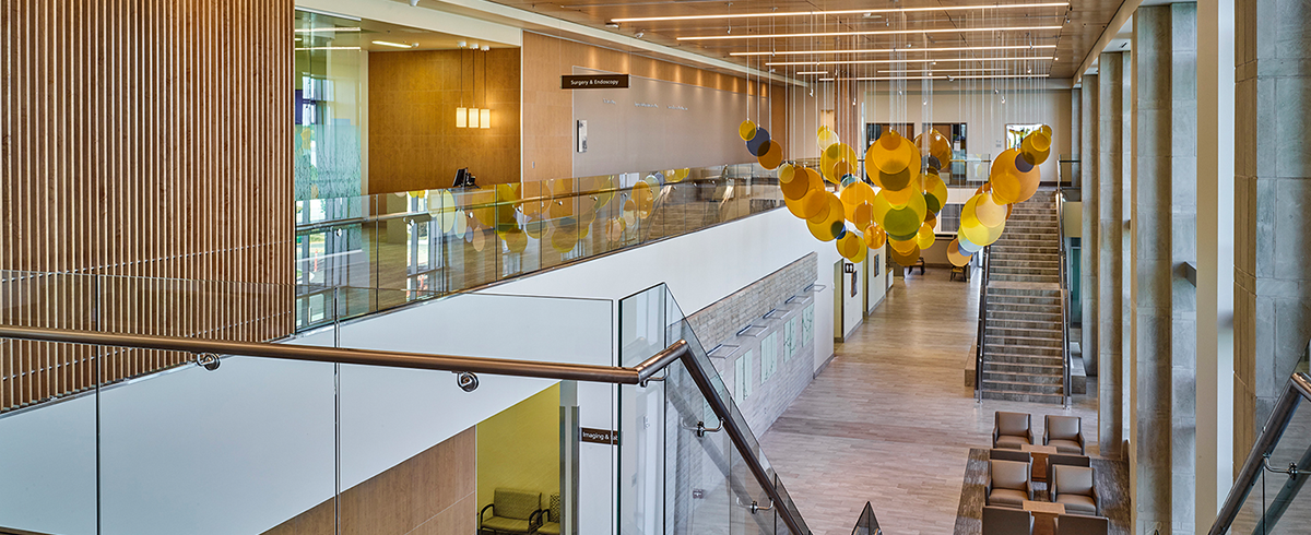 Interior view of the chandelier inside the Saint Alphonsus Medical Center