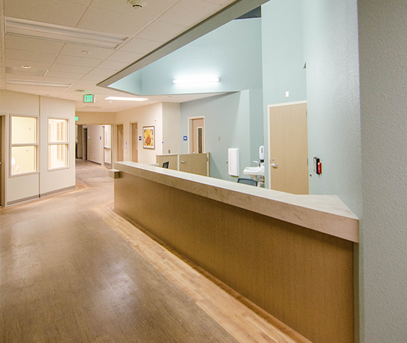 Interior view of a nurse station in the San Jose Behavioral Health Hospital