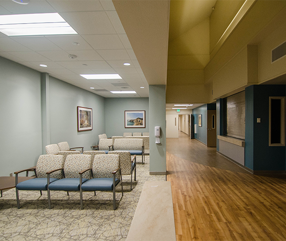 Interior view of waiting area inside the San Jose Behavioral Health Hospital