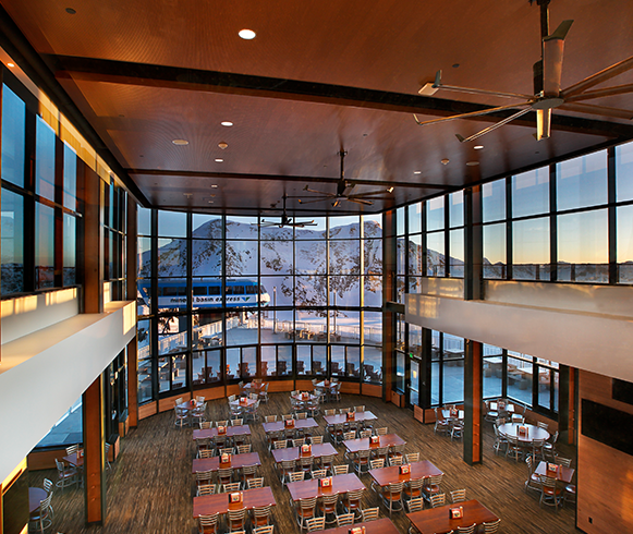 Interior view of dining hall at the Hidden Peaks on the Summit, Snowbird Resort