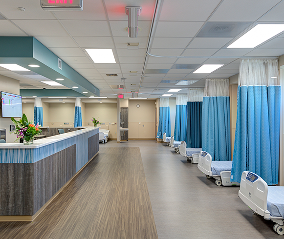 Interior view of hospital beds inside the Southern Hills Hospital and Medical Center