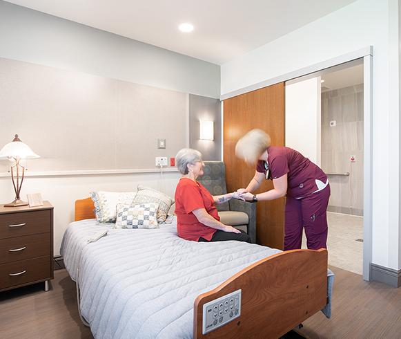Interior view of patient bed in the State Hospital South | Secure Skilled Nursing Facility