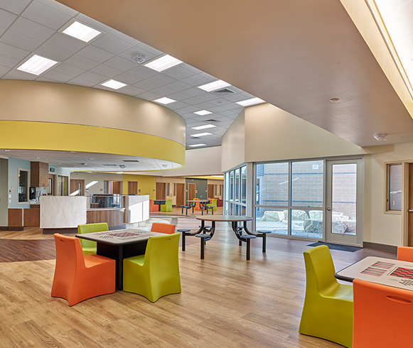 Interior view of recreation room at the State Hospital West | Adolescent Psychiatric Treatment Center