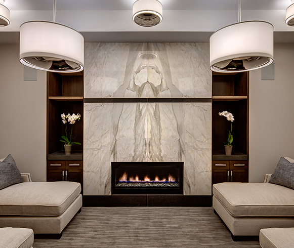 Interior fireplace at the Stein Eriksen Residences
