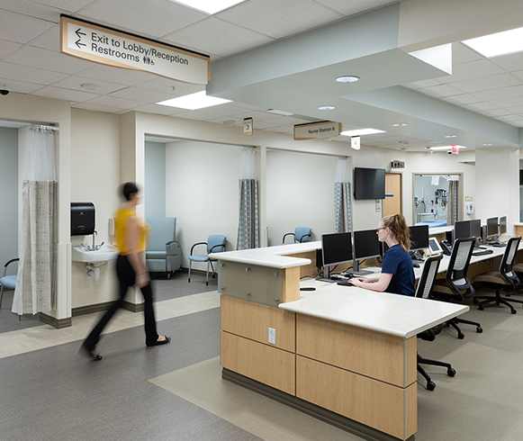 Interior view of nurse station inside the Sunrise Hospital and Medical Center