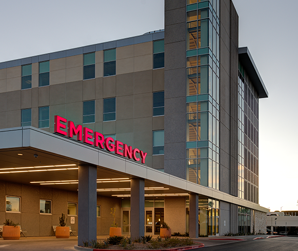 Exterior view of emergency room entrance at Sunrise Hospital and Medical Center