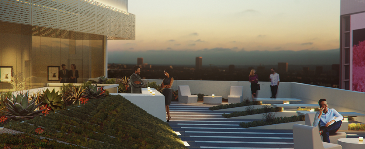 Exterior view of seating areas at The Now