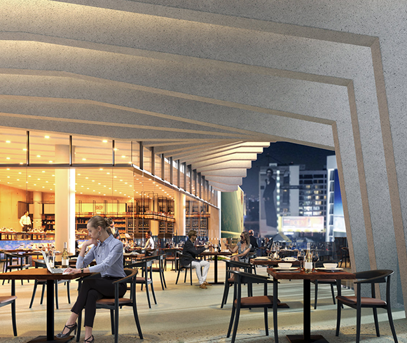 Interior view of dining areas at The Now