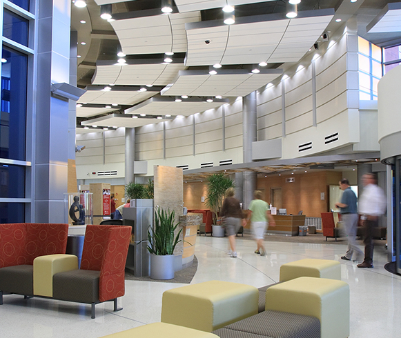 Interior view of the entrance hallway at the West Pavilion at the University of Utah Hospital