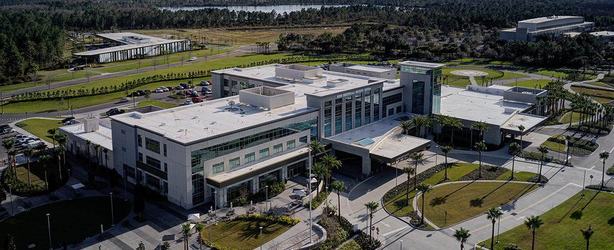 Exterior drone view of the Lake Nona Medical Center at the University of Central Florida