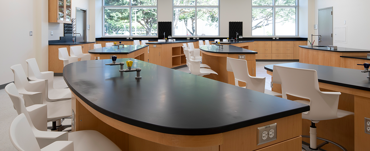Interior view of classroom in the Pacific Biosciences Research Center at the University of Hawaii