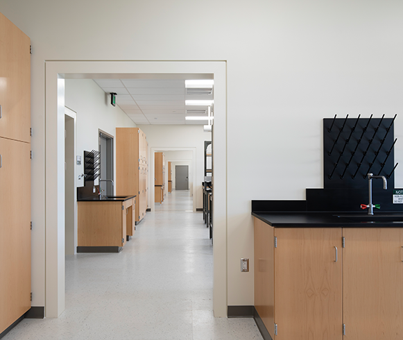 Interior view of corridor in the Pacific Biosciences Research Center at the University of Hawaii
