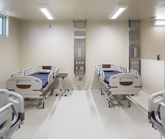Interior view of hospital beds inside the Utah State Correctional Facility