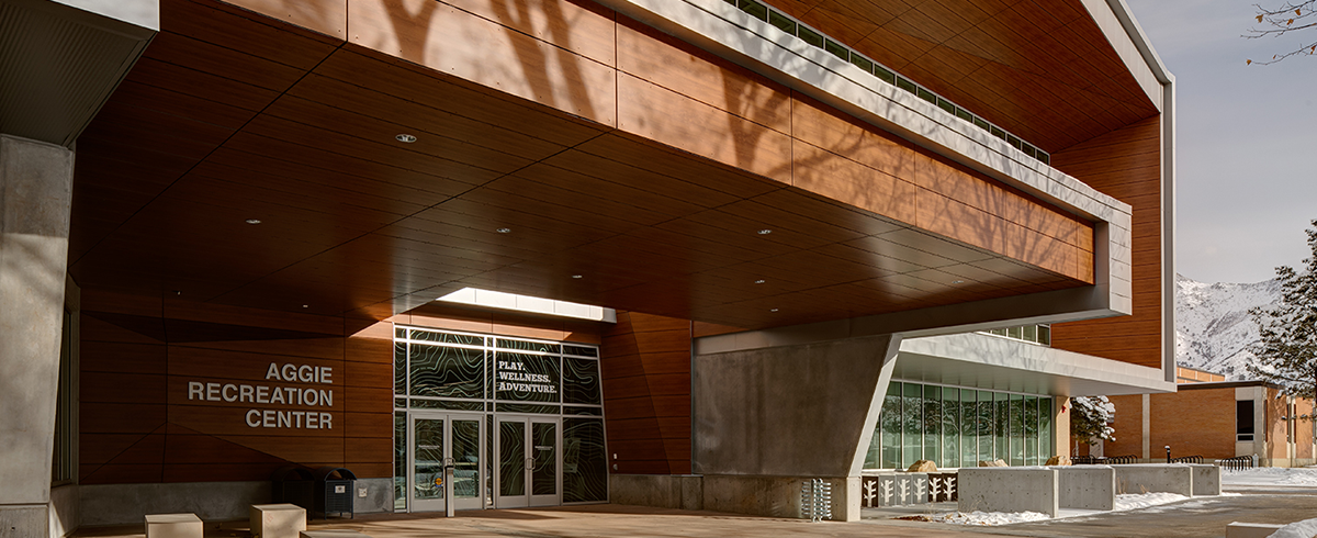 Exterior view of entrance to the Human Performance Center at Utah Tech University