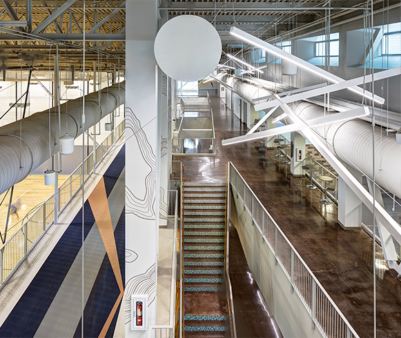 Interior view of staircase and ventilation units in the Human Performance Center at Utah Tech University