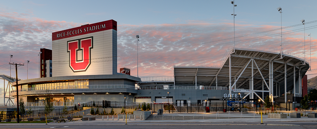 Wide angle view of the entrance to the Ken Garff Performance Zone at Rice-Eccles Stadium