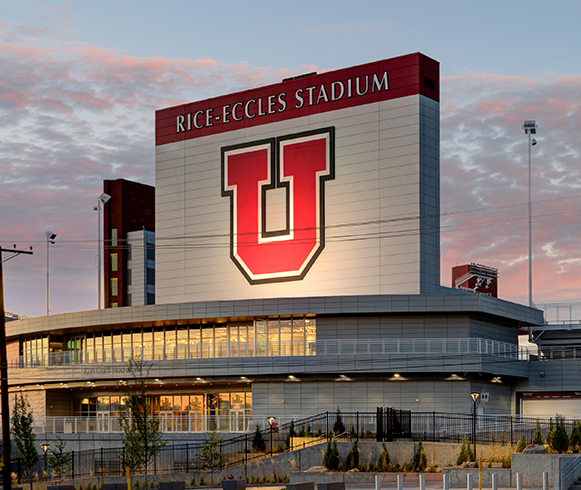 Exterior view of the back side of the Rice-Eccles Stadium Scoreboard at the University of Utah