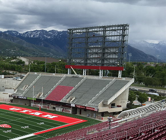 Exterior view of Scoreboard construction at Rice-Eccles Stadium at the University of Utah