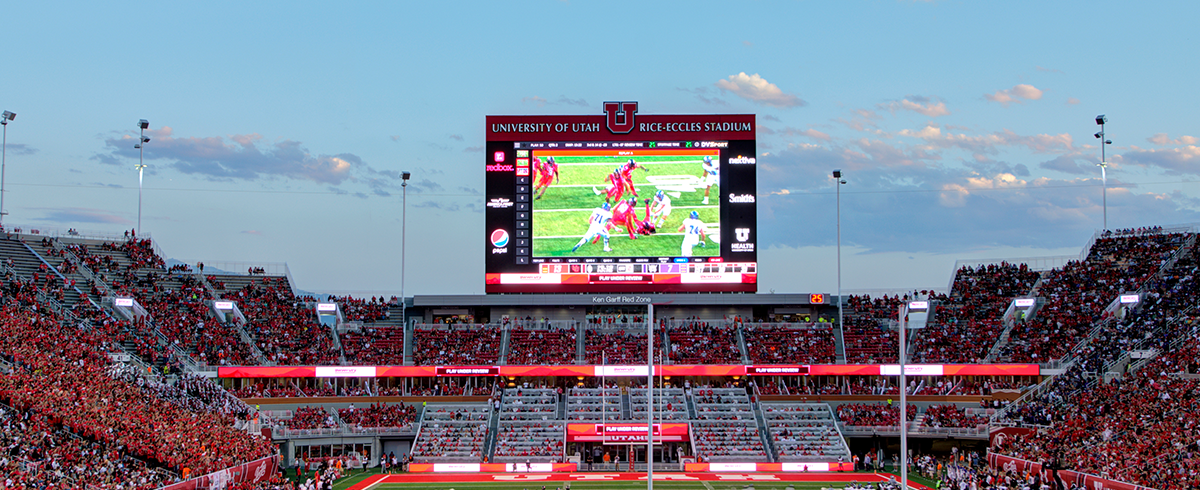 Exterior view of finished scoreboard at the Rice-Eccles Stadium Scoreboard at the University of Utah