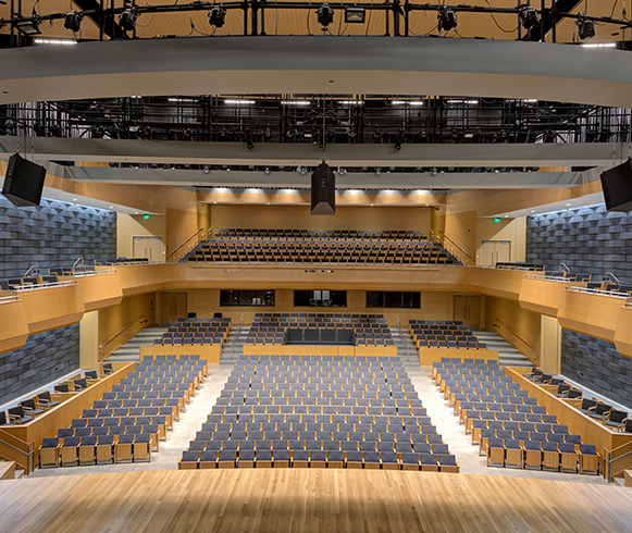 Interior view of multi level theatre seating in The Noorda Center for the Performing Arts