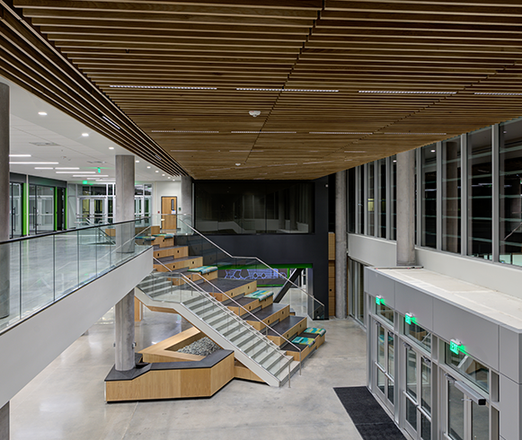 Interior view of staircase in the Scott C. Keller Business Building at Utah Valley University