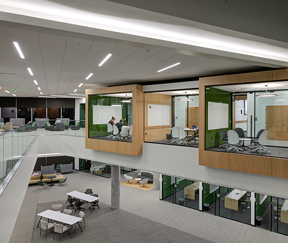 Interior view of study rooms in the Scott C. Keller Business Building at Utah Valley University