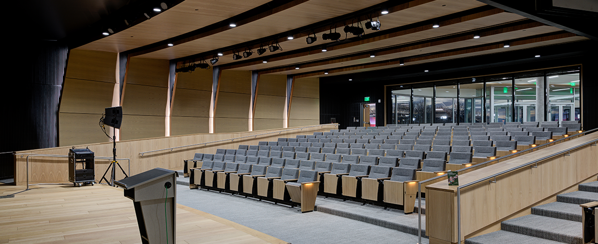 Interior view of auditorium in the Scott C. Keller Business Building at Utah Valley University