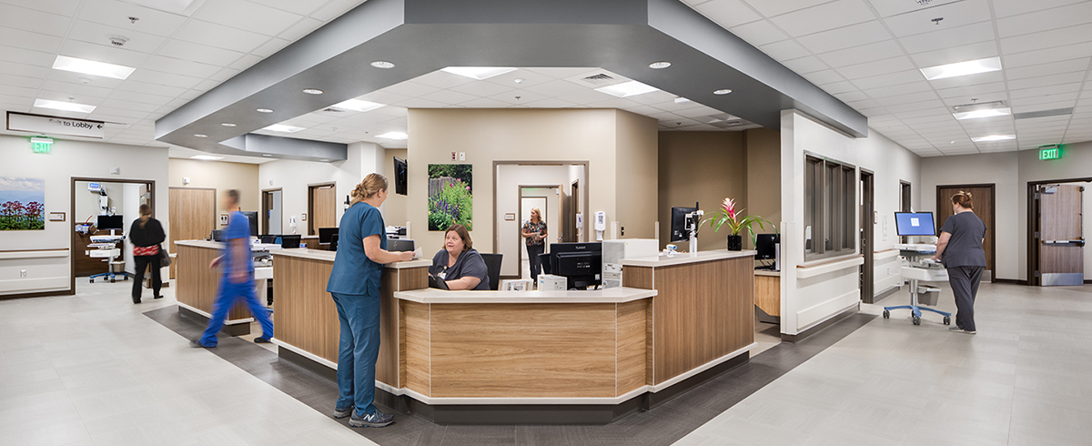 Interior view of nurse station at Unicoi County Memorial Hospital and Long-Term Care