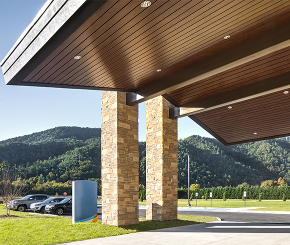 Exterior view of entrance to the Unicoi County Memorial Hospital and Long-Term Care