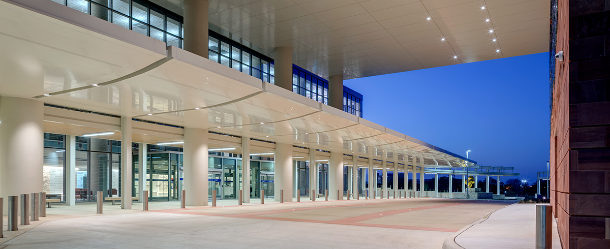 Exterior view of entrance to University Hospital, Sky Tower Campus Expansion