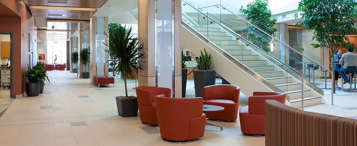 Interior view of the lobby in the Farmington Health Center