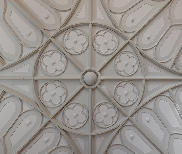 Interior view of intricate ceiling design at Vanderbilt Student Housing