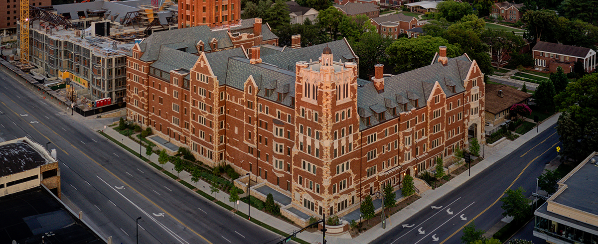 Exterior drone view of the Vanderbilt Student Housing