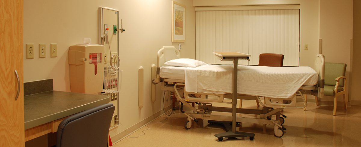 Interior view of patient bed in the Wilkes-Barre General Hospital ED & Heart Center