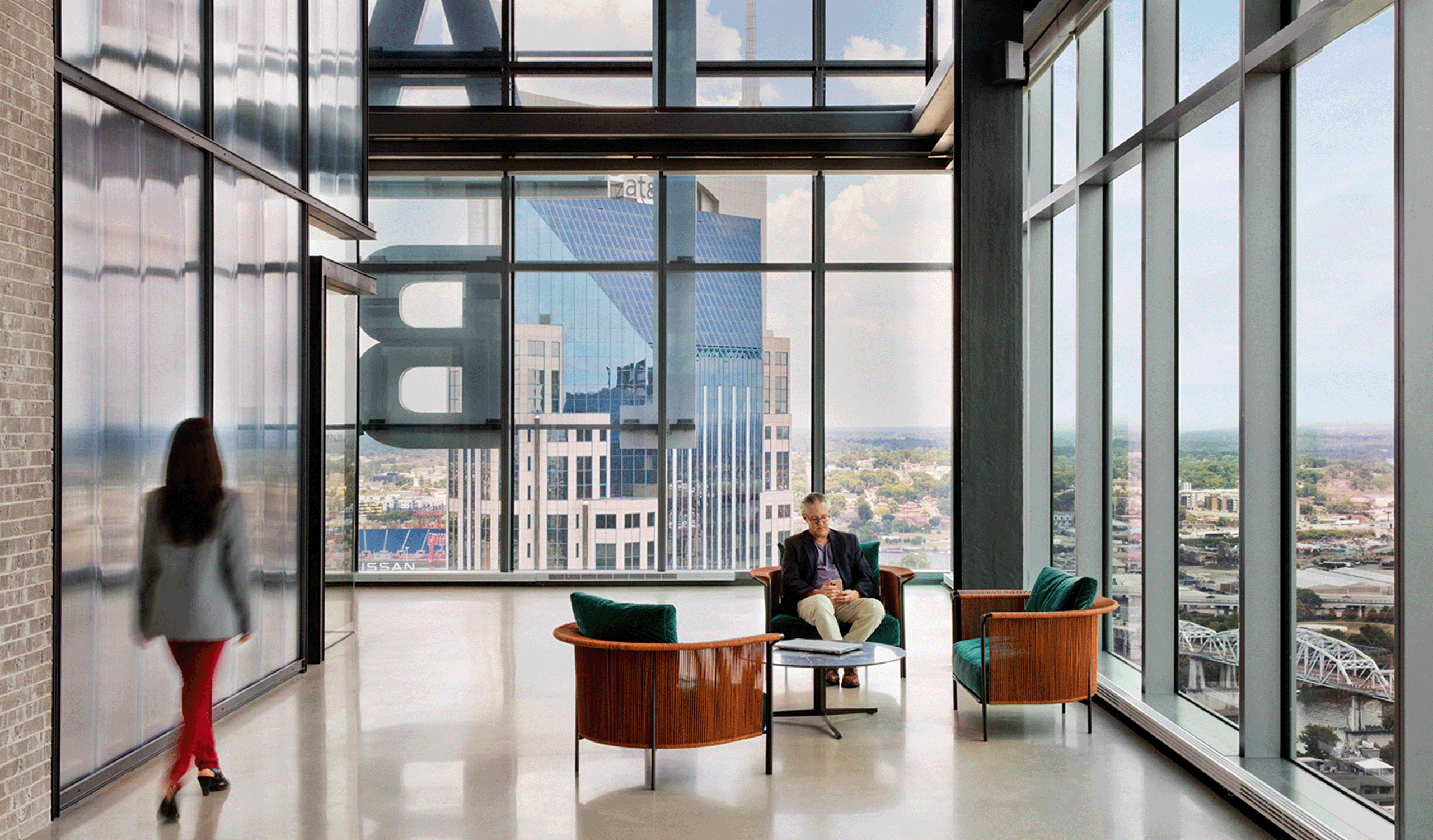 Interior view of seating area at the Alliance Bernstein Nashville Office