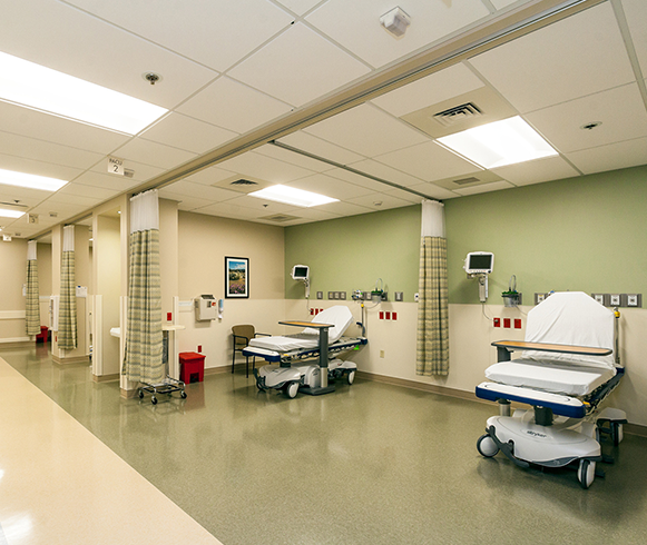Interior view of patient beds at the Barstow Community Hospital