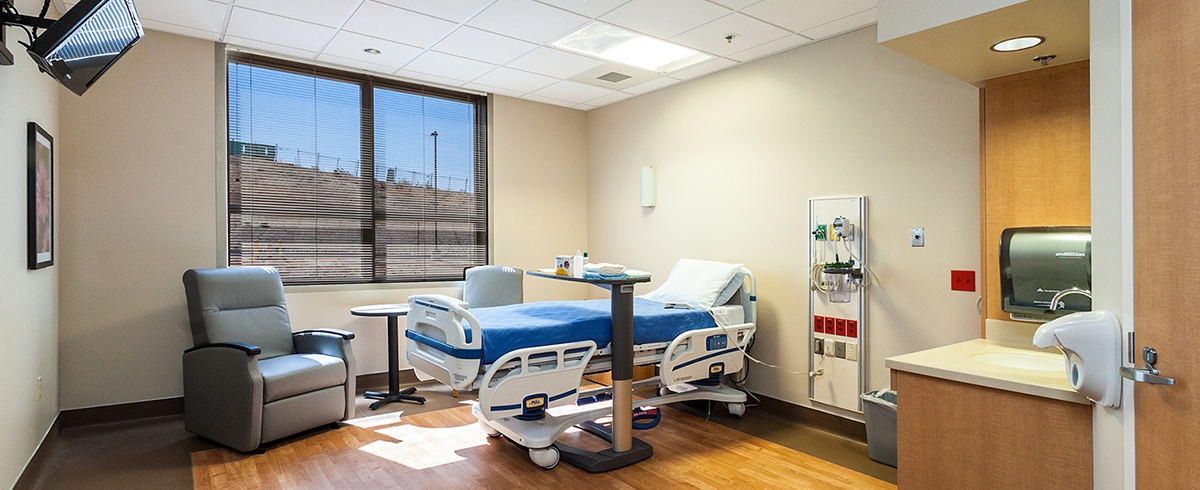 Interior view of patient room at the Barstow Community Hospital