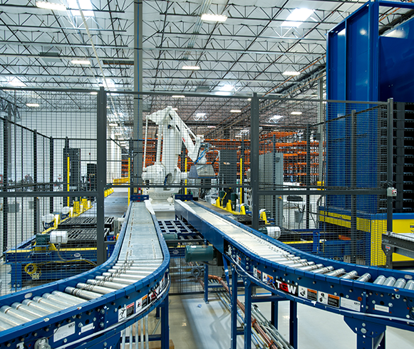 Interior view of automated shipping line at Dunn-Edwards Paints