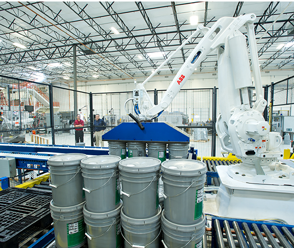 Interior view of automated machinery at Dunn-Edwards Paints